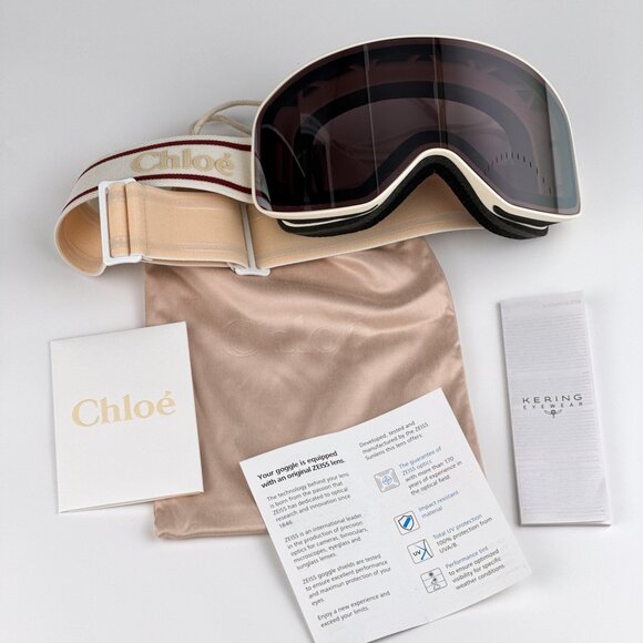 Chloé CH0072S 001 – White Beige Ski Mask Sunglasses Violet Mirror ZEISS Lens - Picture 15 of 16